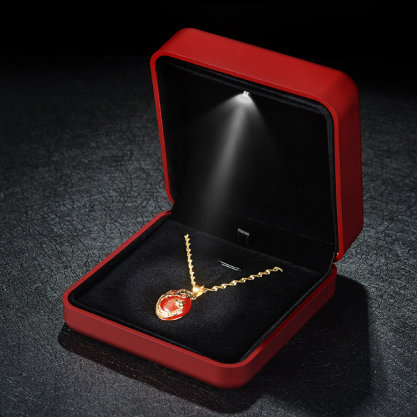 Wholesale Customized Package Luxury Jewelry Matt Red Lacquer LED Light Pendant Box