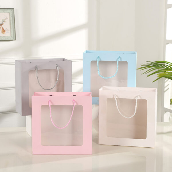 eco-friendly jewelry gift paper bag shopping luxury paper bag pvc window nylon rope