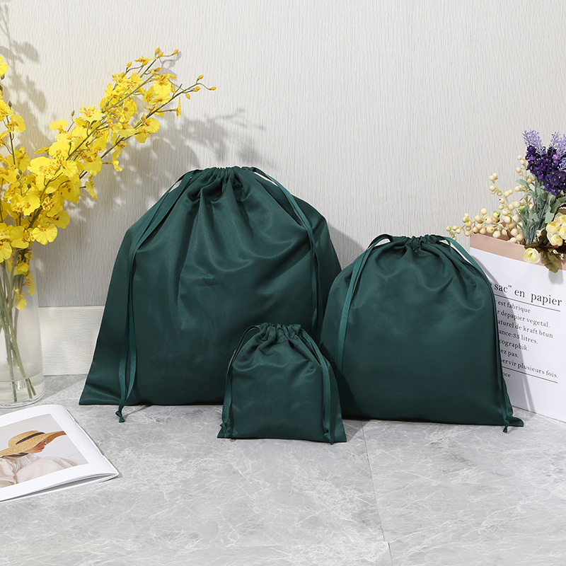 Ribbon Knot Drawstring Dust Eco Friendly Dark Green Cotton Bags for ...