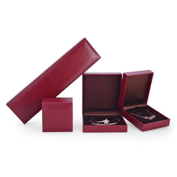 high quality red leather paper plastic black jewelry box for ring bangle pendant bracelet