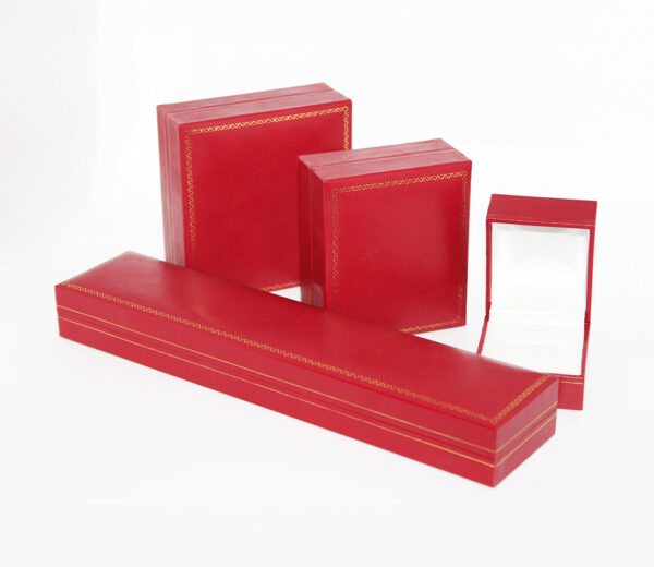 high quality red leather paper plastic black jewelry box for ring bangle pendant bracelet gold foil